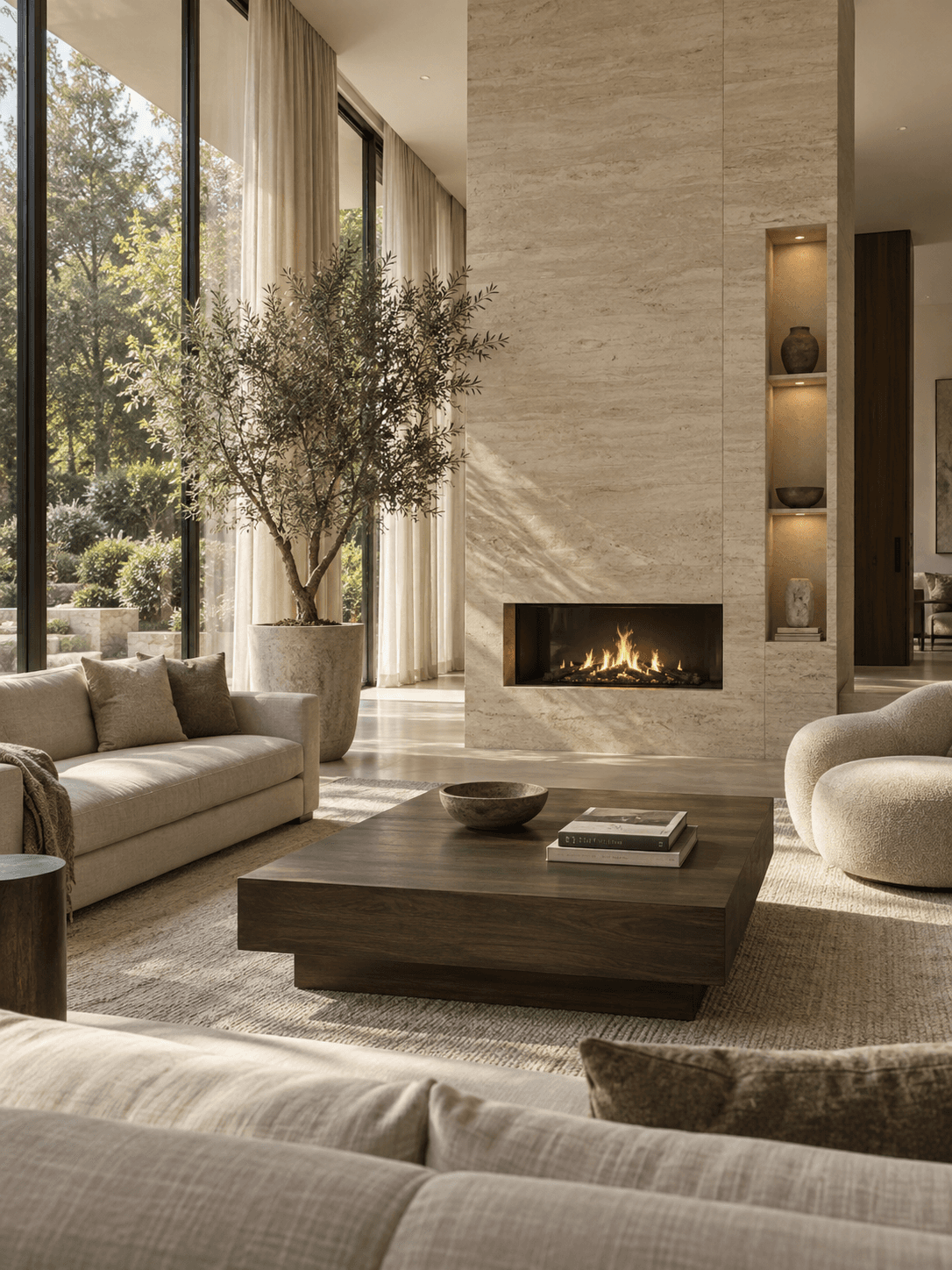 Moderne Glasfassade mit Holz und historischem Naturstein